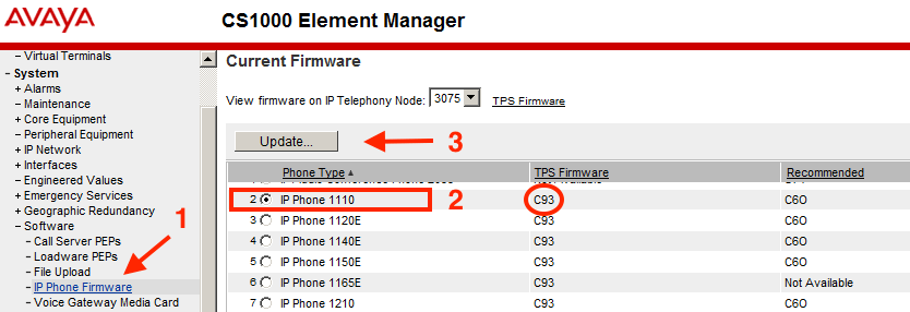 IP Phone Firmware in Element Manager