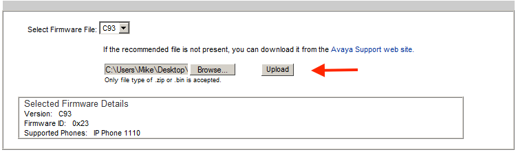 Upload a new firmware file