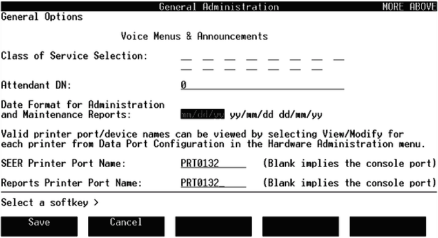 Meridian Mail - General Options Menu