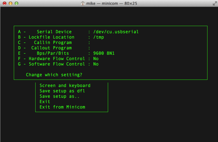 Linux serial port terminal minicom for mac