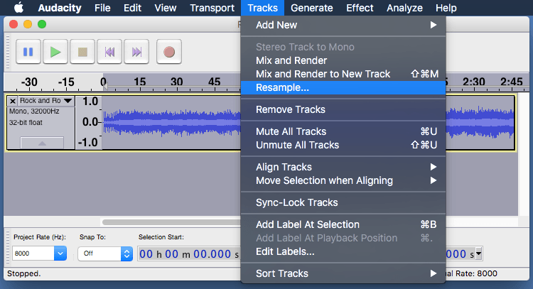Audacity: Resample