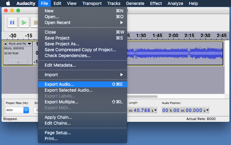 Audacity: Export Audio