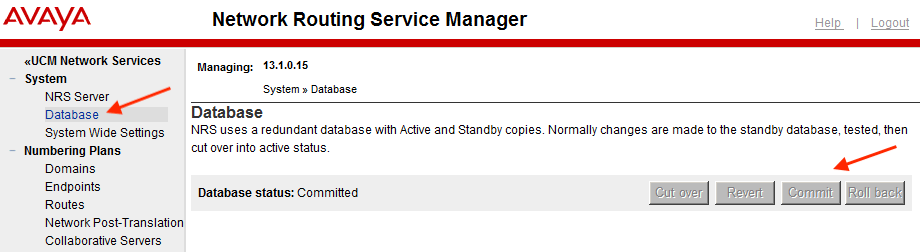 NRS Database Cutover and Commit