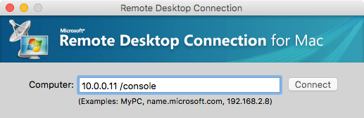 RDC 2 Mac open admin connection