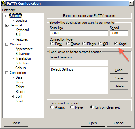 how to get putty to receive files from serial connection